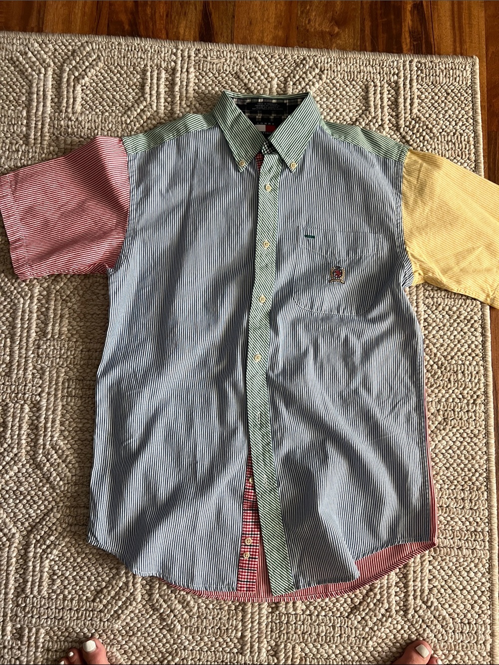 Big boys Multicolor Stripe Button-Down Short Sleeve Shirt size youth large